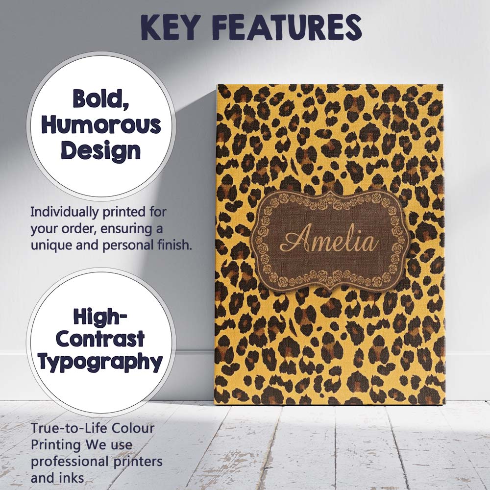 Personalised Name Classic Leopard Animal Custom Unique Gift Idea Elegant Feature Canvas Wall Art Print Decor Picture Ready to Hang