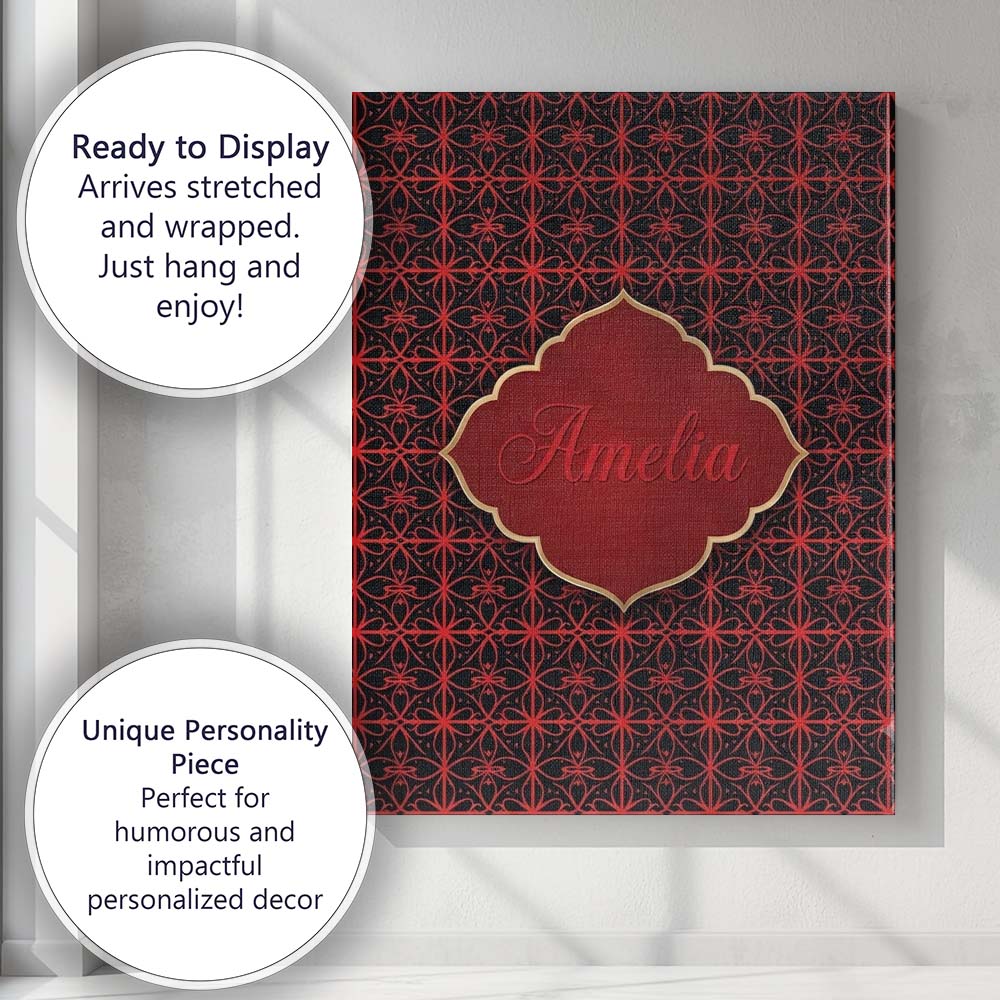 Personalised Name Red Black Geometric Custom Modern Room Accent Creative Decorator Style Canvas Wall Art Print Decor Picture Ready to Hang