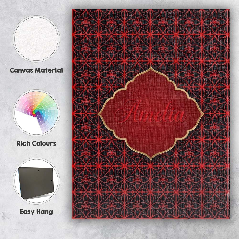 Personalised Name Red Black Geometric Custom Modern Room Accent Creative Decorator Style Canvas Wall Art Print Decor Picture Ready to Hang