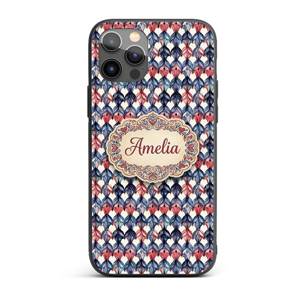 Watercolor Blue Pink Leaf Scallop Printed Design Custom Name Protective Phone Case Mobile Cover Durable Everyday Smartphone Shock Resistant