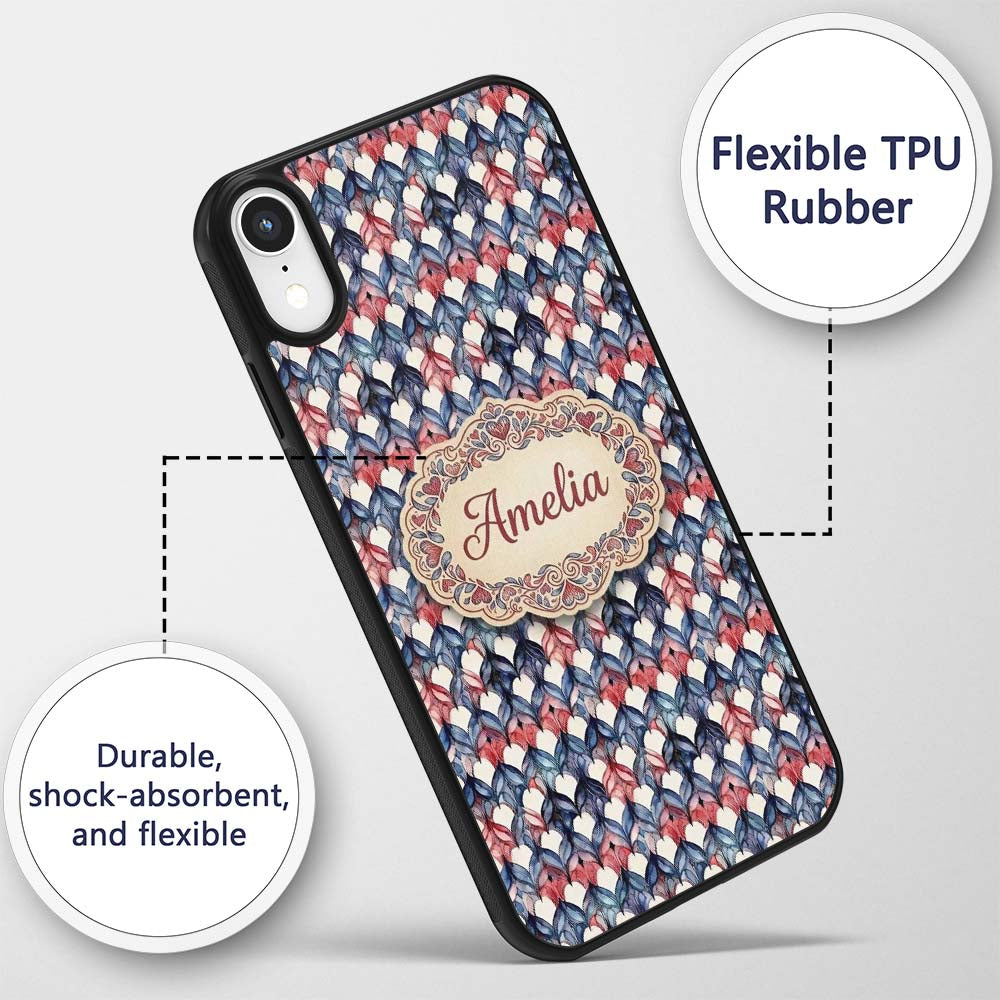 Watercolor Blue Pink Leaf Scallop Printed Design Custom Name Protective Phone Case Mobile Cover Durable Everyday Smartphone Shock Resistant