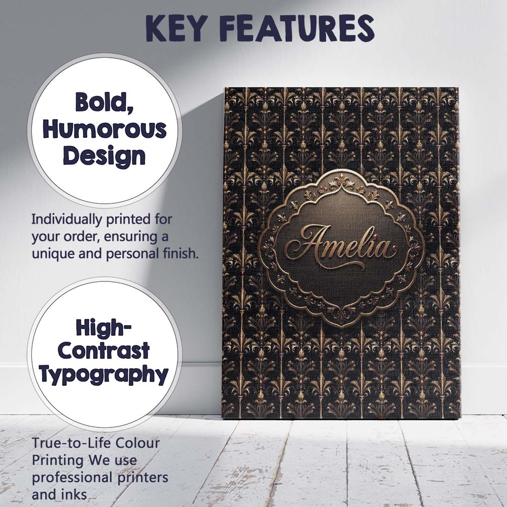 Personalised Name Luxury Gold Ornamental Custom Unique Gift Idea Elegant Feature Canvas Wall Art Print Decor Picture Ready to Hang