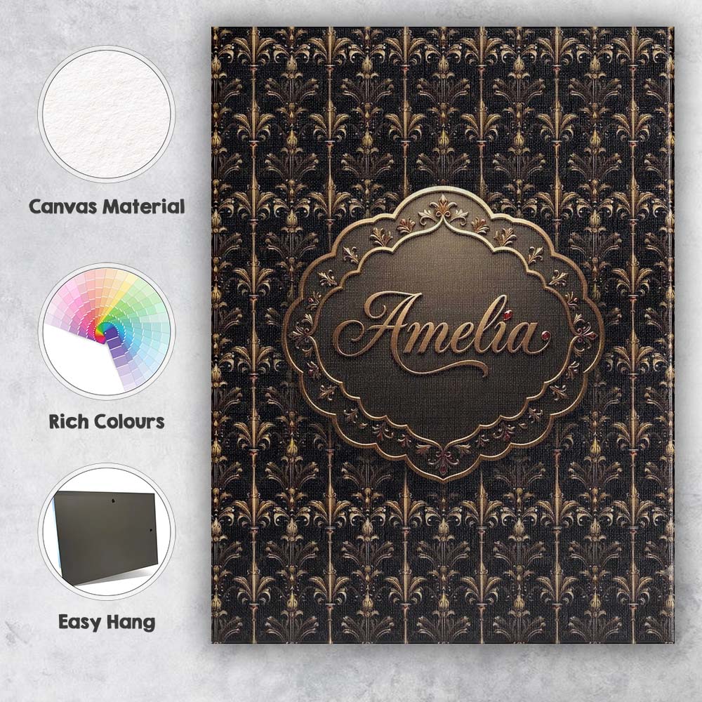 Personalised Name Luxury Gold Ornamental Custom Unique Gift Idea Elegant Feature Canvas Wall Art Print Decor Picture Ready to Hang