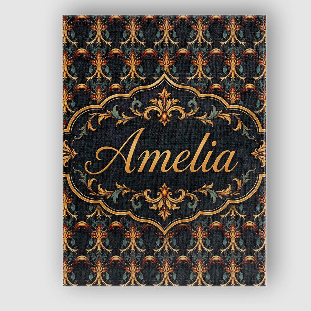 Personalised Name Baroque Gold Teal Ornamental Seamless Pattern Creative Decorator Style Canvas Wall Art Print Decor Picture Ready to Hang