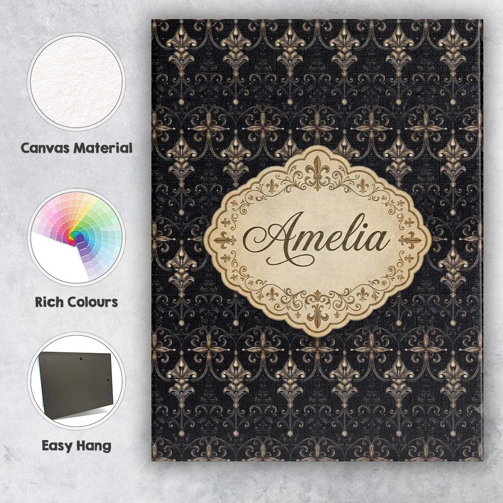 Personalised Name Dark Elegant Baroque Custom Unique Gift Idea Modern Room Accent Canvas Wall Art Print Decor Picture Ready to Hang