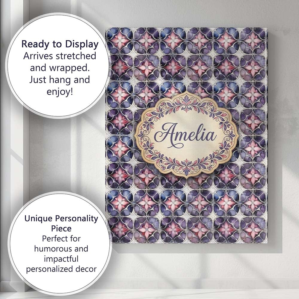 Personalised Name Purple Pink Geometric Custom Modern Room Accent Elegant Feature Canvas Wall Art Print Decor Picture Ready to Hang