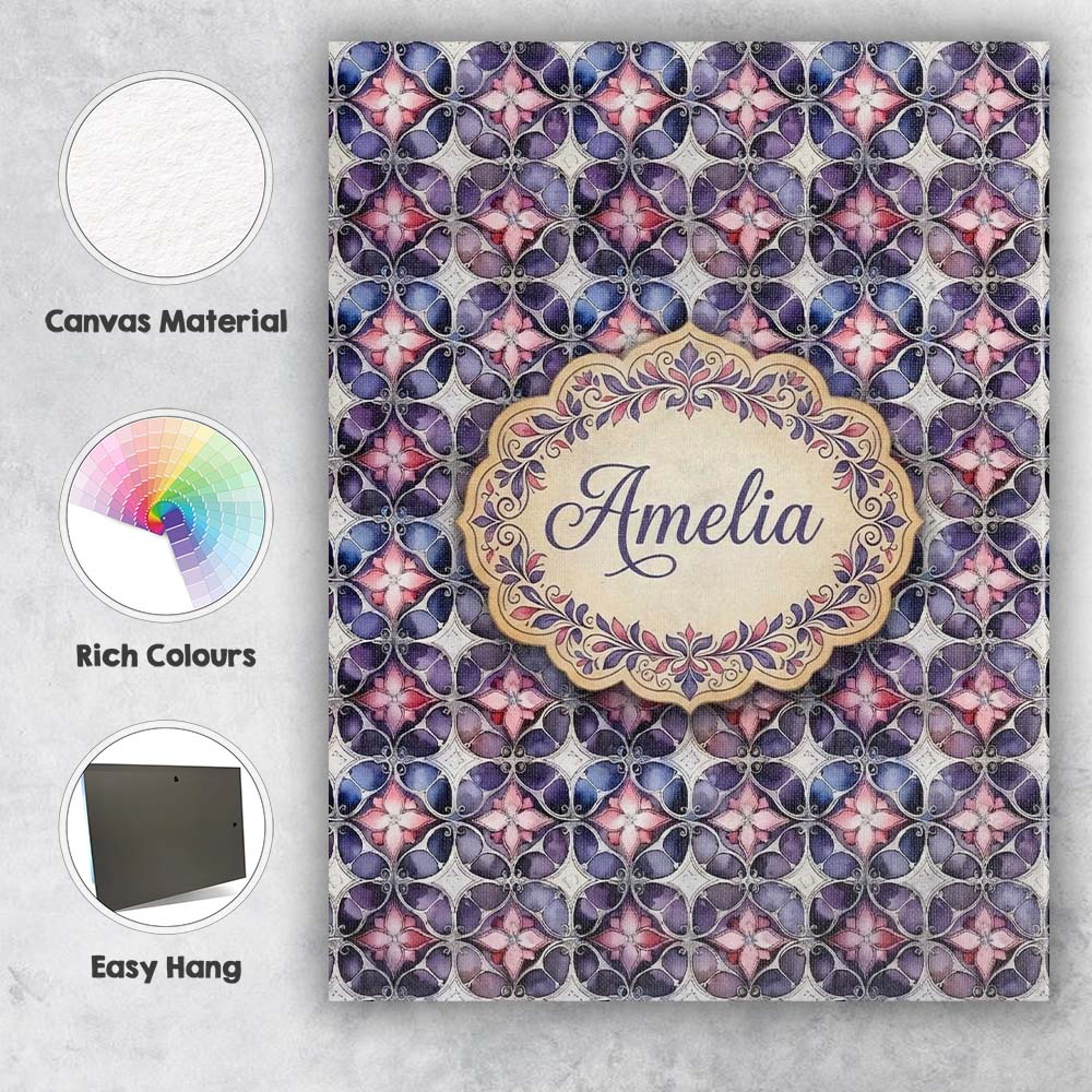 Personalised Name Purple Pink Geometric Custom Modern Room Accent Elegant Feature Canvas Wall Art Print Decor Picture Ready to Hang