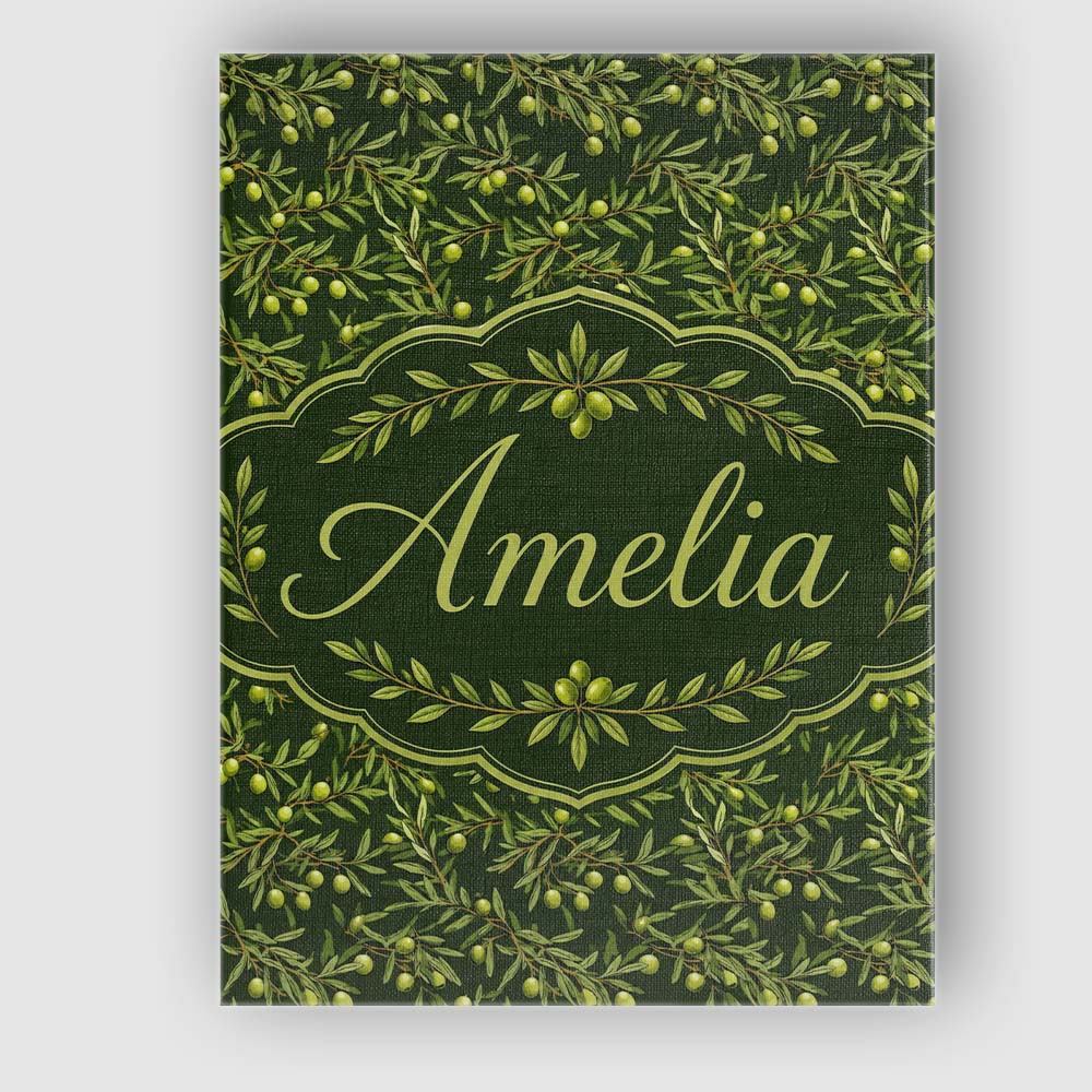 Personalised Name Dark Green Olive Branches Custom Bespoke Interior Contemporary Canvas Wall Art Print Decor Picture Ready to Hang