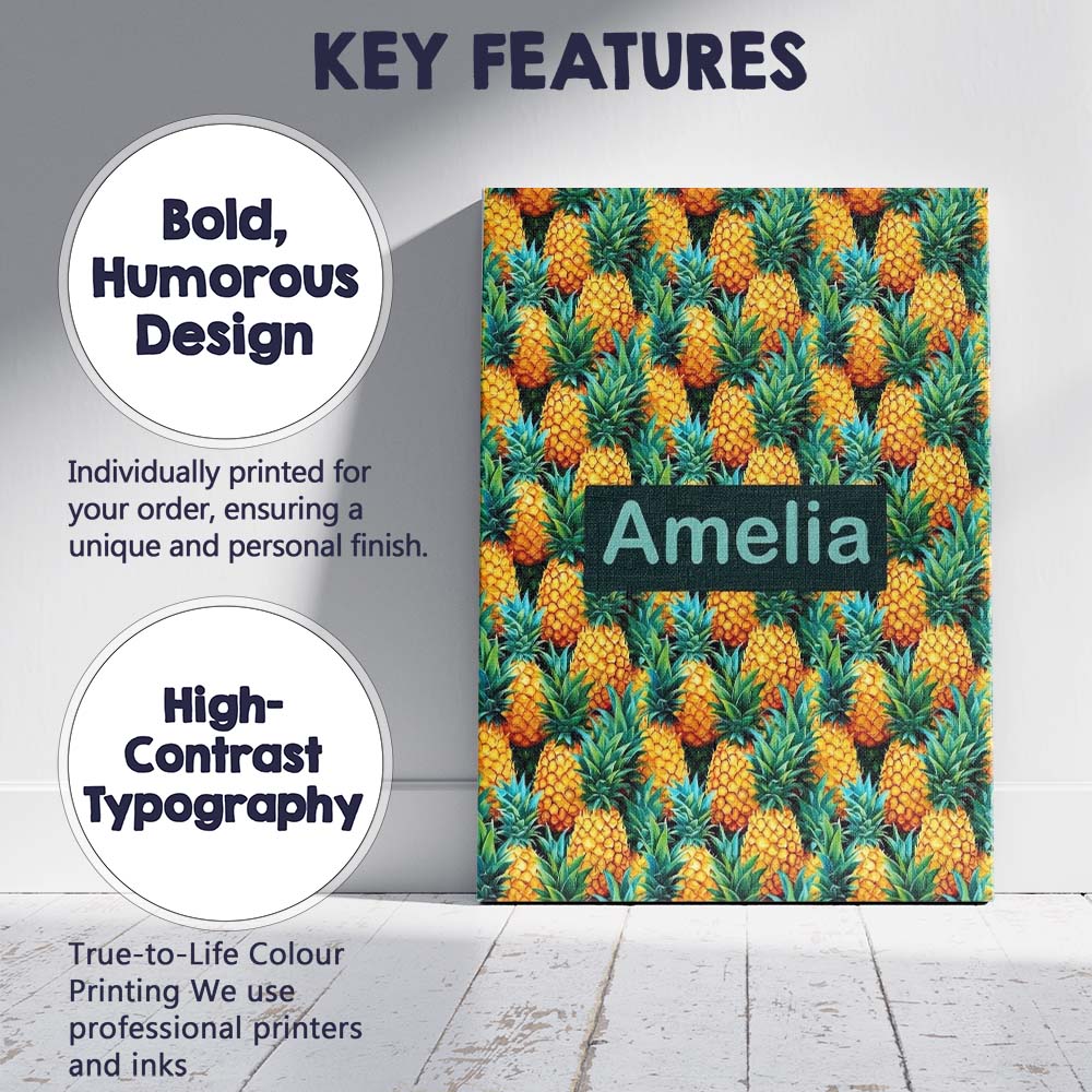 Personalised Name Vibrant Pineapple Tropical Custom Bespoke Contemporary Display Canvas Wall Art Print Decor Picture Ready to Hang