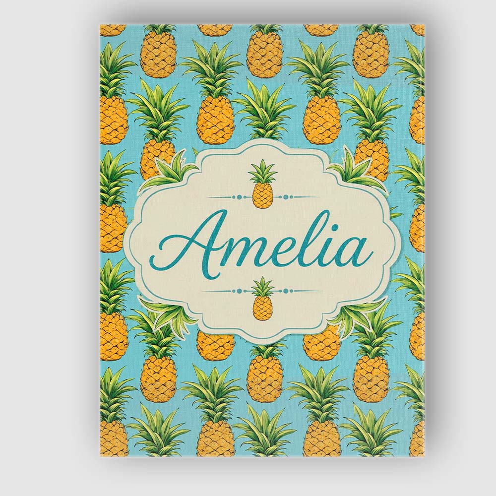Personalised Name Blue Background Pineapple Custom Bespoke Interior Contemporary Canvas Wall Art Print Decor Picture Ready to Hang