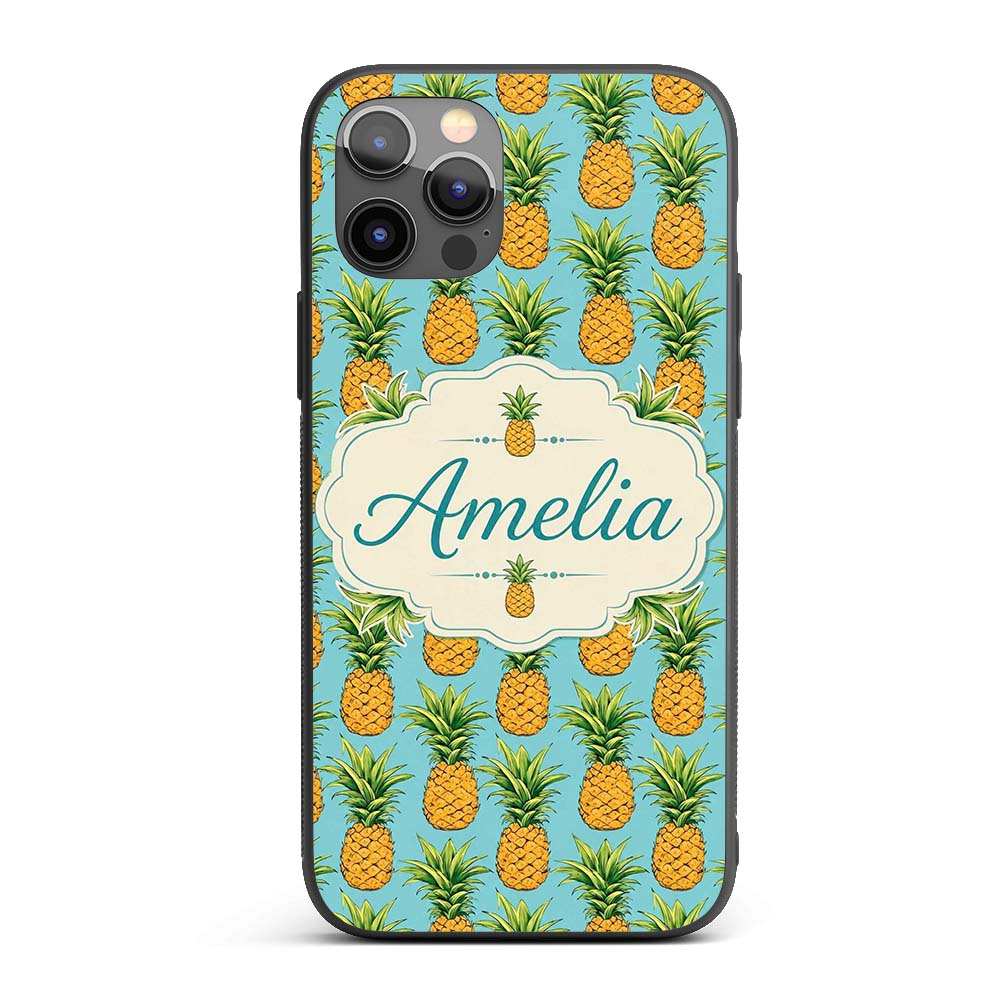 Blue Background Pineapple Seamless Pattern Bright Custom Name Protective Phone Case Mobile Cover Durable Everyday Smartphone Shock Resistant