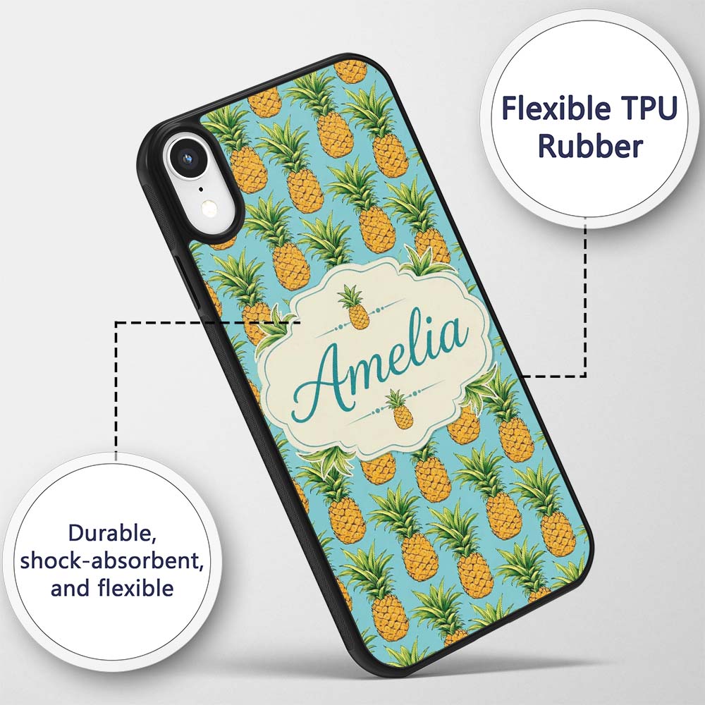 Blue Background Pineapple Seamless Pattern Bright Custom Name Protective Phone Case Mobile Cover Durable Everyday Smartphone Shock Resistant