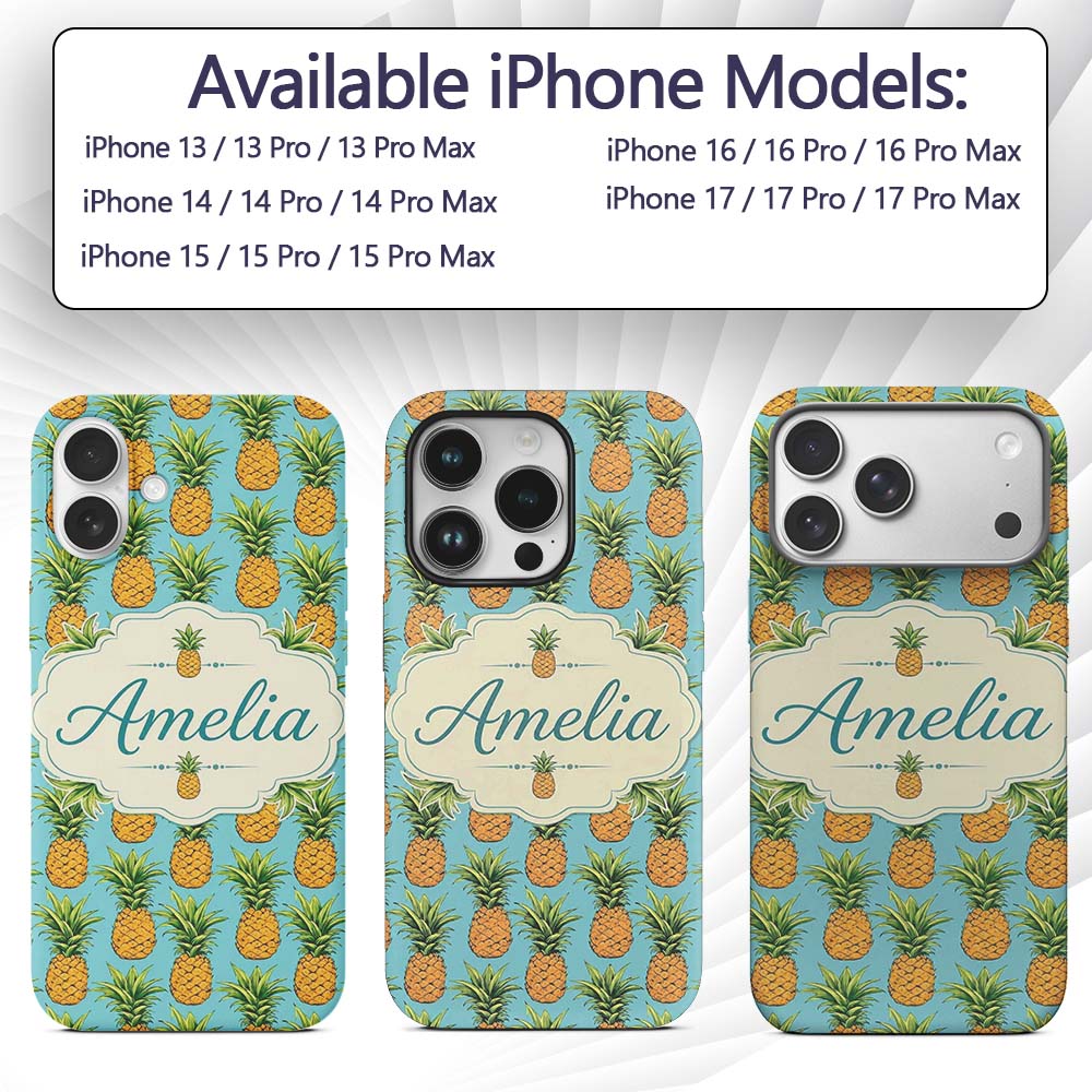 Blue Background Pineapple Seamless Pattern Bright Custom Name Protective Phone Case Mobile Cover Durable Everyday Smartphone Shock Resistant