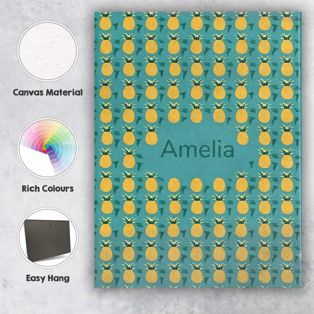 Personalised Name Minimal Pineapple Repeat Custom Unique Gift Idea Elegant Feature Canvas Wall Art Print Decor Picture Ready to Hang