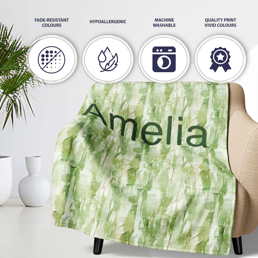 Soft Green Watercolor Abstract Texture Seamless Pattern Artistic Personalised Custom Name Super Soft Fleece Blanket Bed Sofa Throw