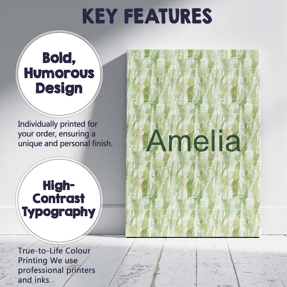 Personalised Name Soft Green Watercolor Custom Modern Room Accent Elegant Feature Canvas Wall Art Print Decor Picture Ready to Hang