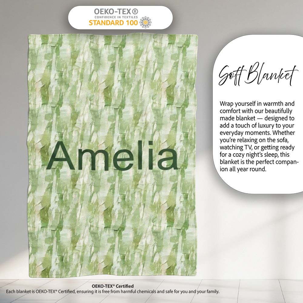 Soft Green Watercolor Abstract Texture Seamless Pattern Artistic Personalised Custom Name Super Soft Fleece Blanket Bed Sofa Throw