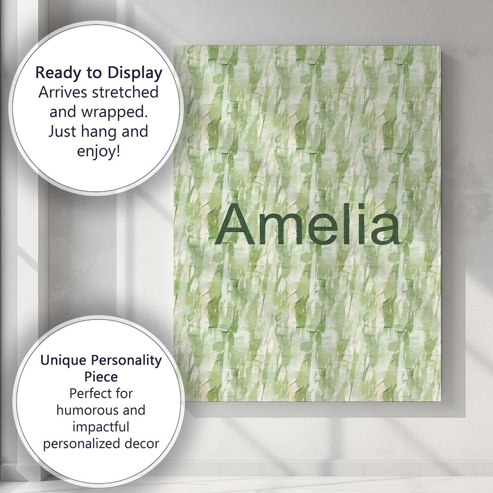 Personalised Name Soft Green Watercolor Custom Modern Room Accent Elegant Feature Canvas Wall Art Print Decor Picture Ready to Hang