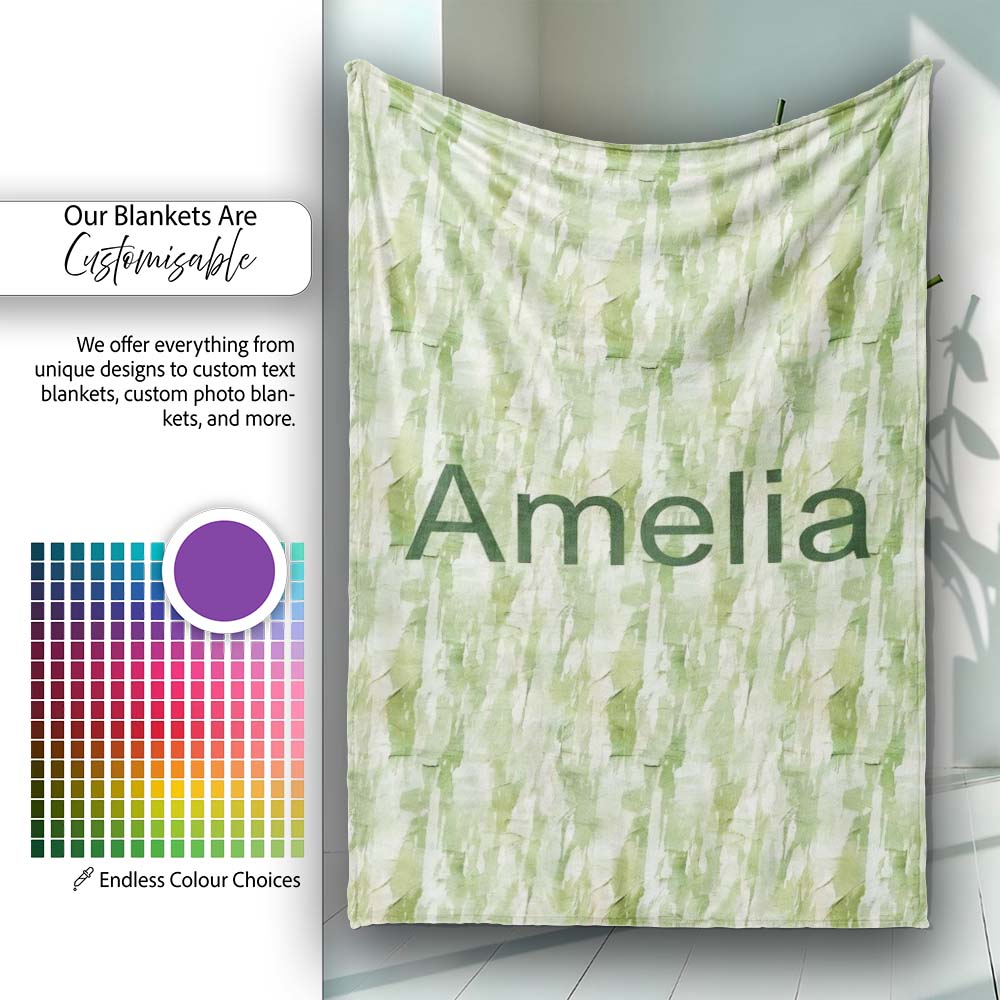 Soft Green Watercolor Abstract Texture Seamless Pattern Artistic Personalised Custom Name Super Soft Fleece Blanket Bed Sofa Throw