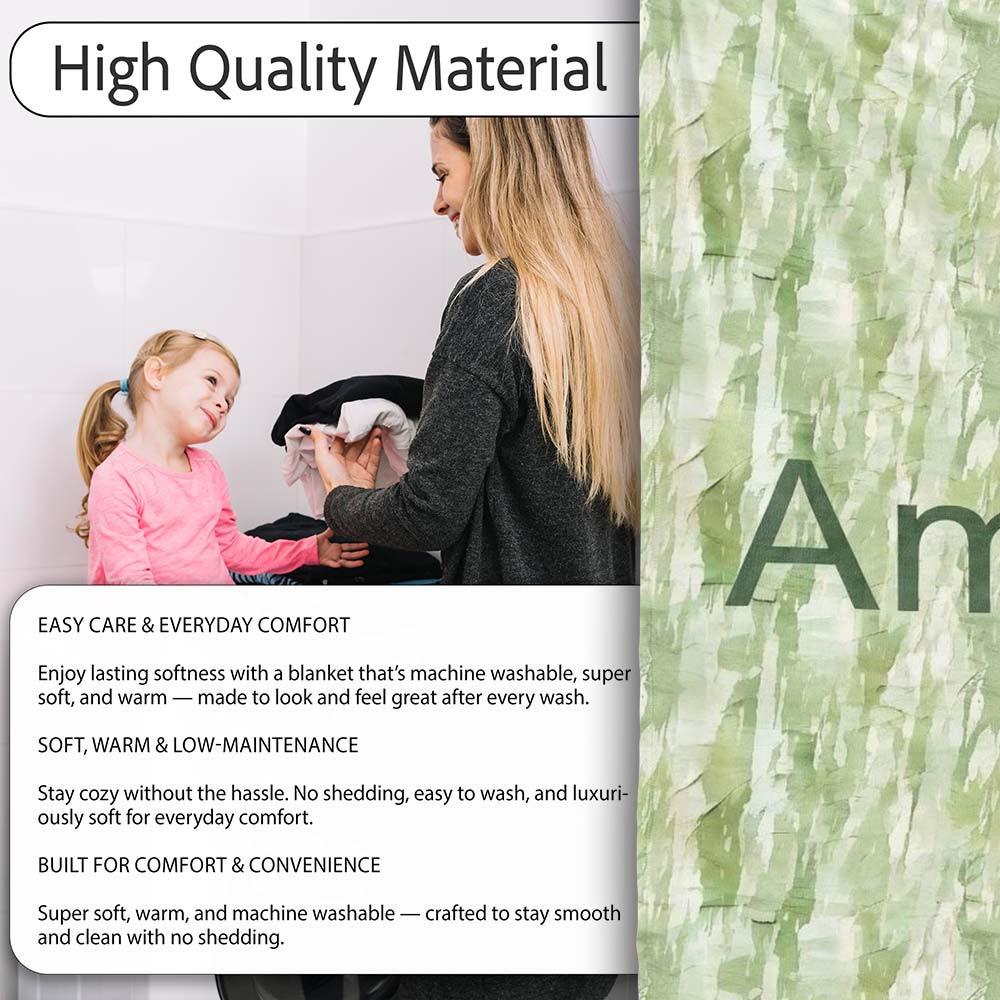 Soft Green Watercolor Abstract Texture Seamless Pattern Artistic Personalised Custom Name Super Soft Fleece Blanket Bed Sofa Throw