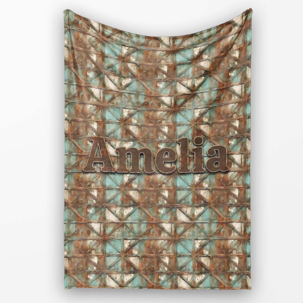 Rustic Geometric Metal Texture Seamless Pattern Weathered Personalised Custom Name Super Soft Fleece Blanket Bed Sofa Throw