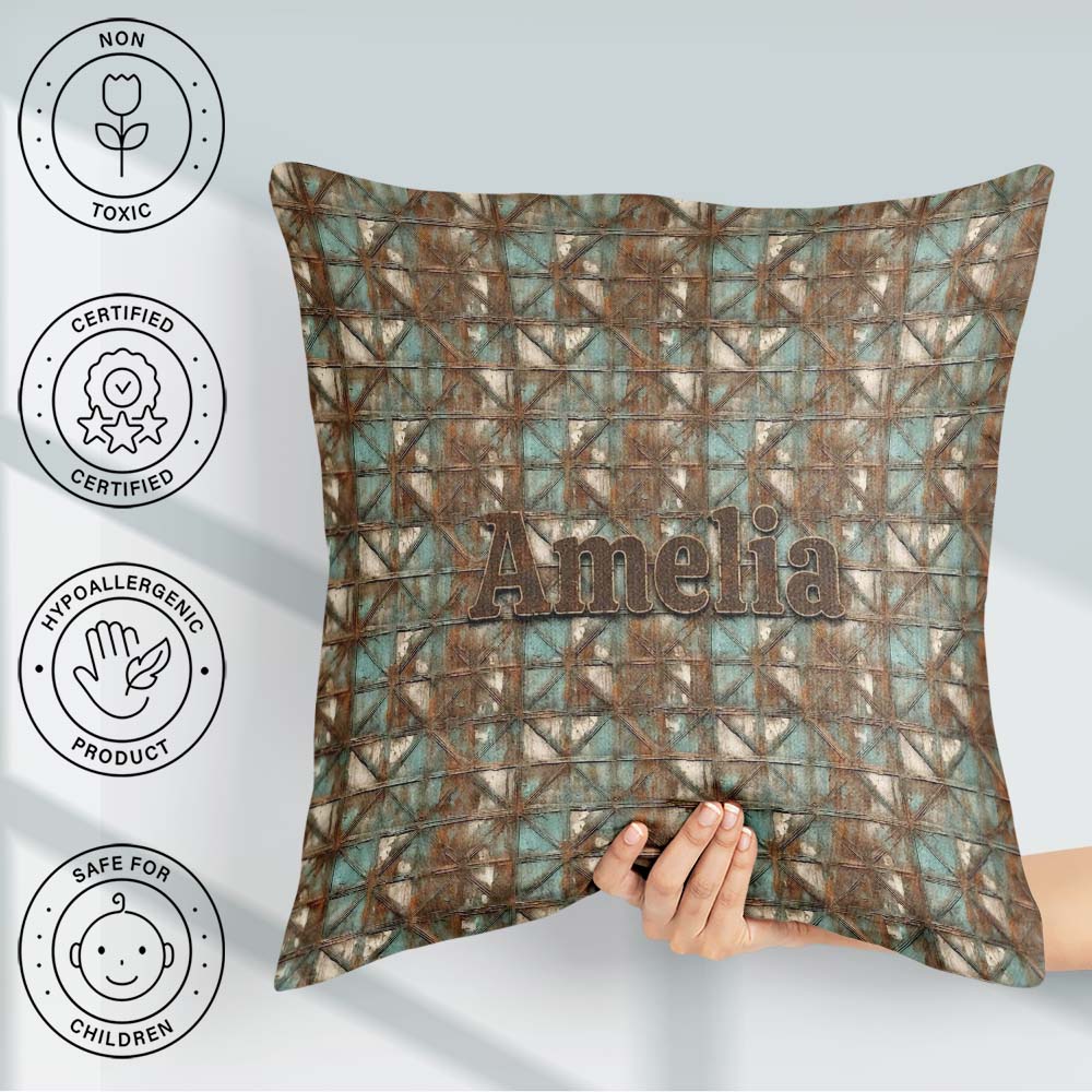 Custom Name Rustic Geometric Texture Seamless Pattern Weathered Square Filled Cushion Throw Pillow Sofa Bed Home Decor Zip Washable UK Made