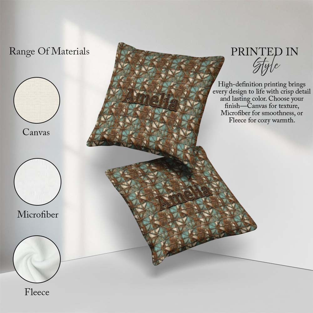 Custom Name Rustic Geometric Texture Seamless Pattern Weathered Square Filled Cushion Throw Pillow Sofa Bed Home Decor Zip Washable UK Made