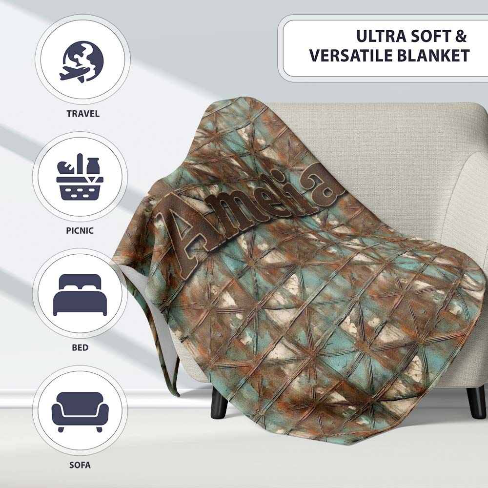 Rustic Geometric Metal Texture Seamless Pattern Weathered Personalised Custom Name Super Soft Fleece Blanket Bed Sofa Throw