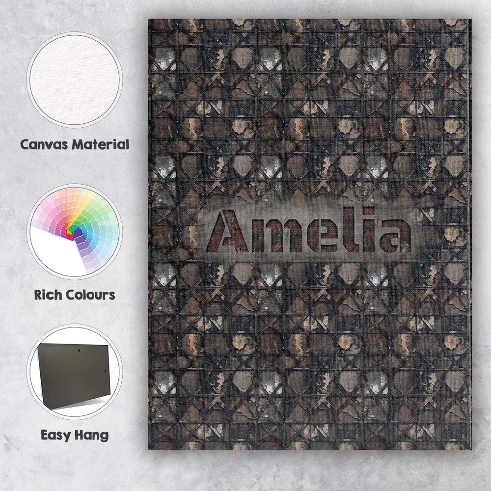 Personalised Name Dark Industrial Metal Custom Modern Room Accent Elegant Feature Canvas Wall Art Print Decor Picture Ready to Hang