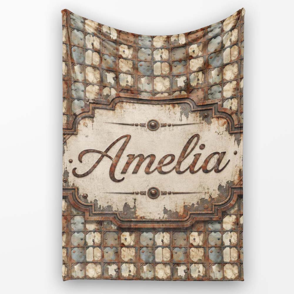Distressed Metal Panel Grid Seamless Pattern Vintage Industrial Personalised Custom Name Super Soft Fleece Blanket Bed Sofa Throw