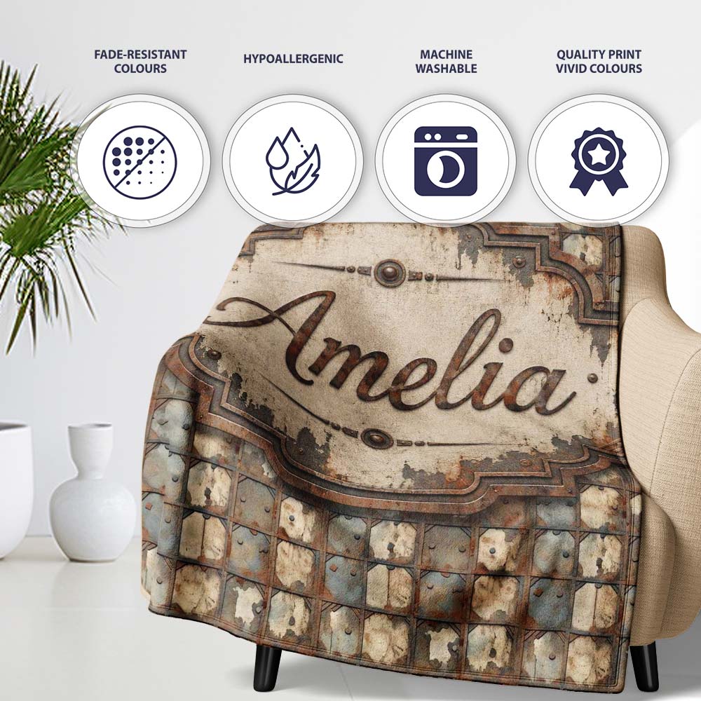 Distressed Metal Panel Grid Seamless Pattern Vintage Industrial Personalised Custom Name Super Soft Fleece Blanket Bed Sofa Throw