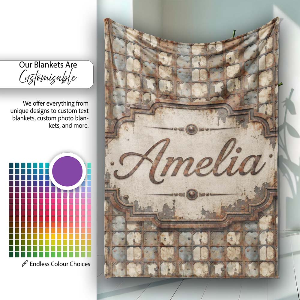 Distressed Metal Panel Grid Seamless Pattern Vintage Industrial Personalised Custom Name Super Soft Fleece Blanket Bed Sofa Throw