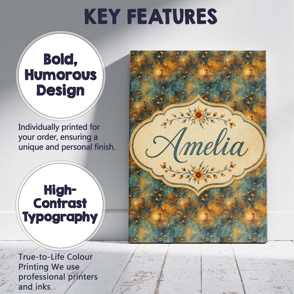 Personalised Name Abstract Floral Grunge Custom Unique Gift Idea Elegant Feature Canvas Wall Art Print Decor Picture Ready to Hang