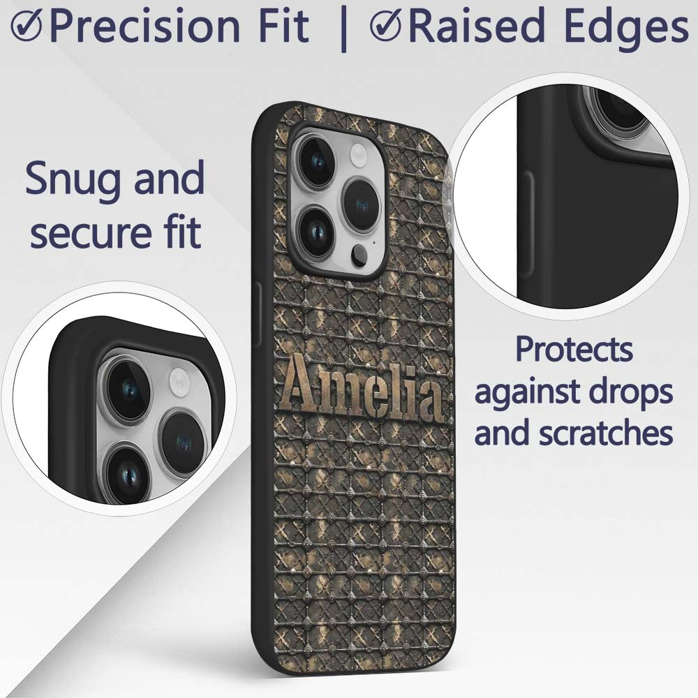Dark Riveted Metal Grid Seamless Printed Design Custom Name Protective Phone Case Mobile Cover Durable Everyday Smartphone Shock Resistant