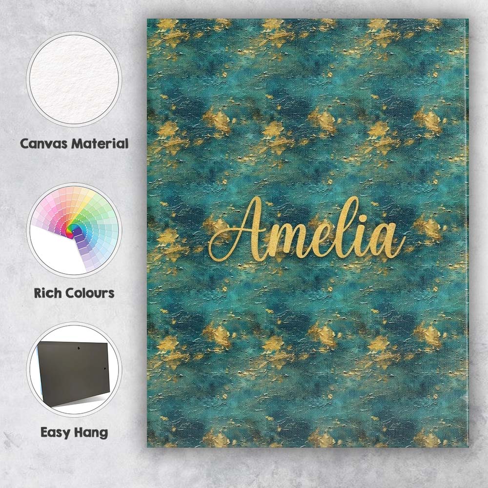 Personalised Name Teal Gold Abstract Custom Premium Decorative Design Modern Room Accent Canvas Wall Art Print Decor Picture Ready to Hang