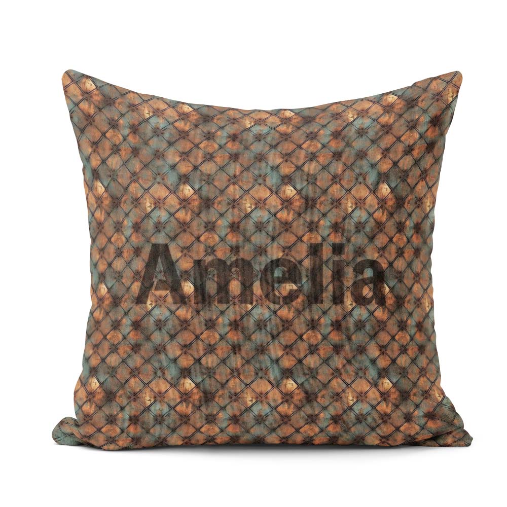 Custom Name Rusty Diamond Metal Grid Seamless Pattern Industrial Square Filled Cushion Throw Pillow Sofa Bed Home Decor Zip Washable UK Made