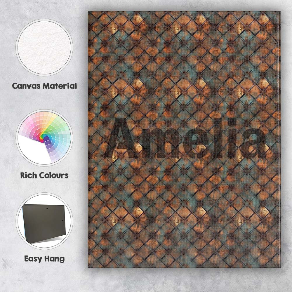 Personalised Name Rusty Diamond Metal Grid Custom Unique Gift Idea Elegant Feature Canvas Wall Art Print Decor Picture Ready to Hang