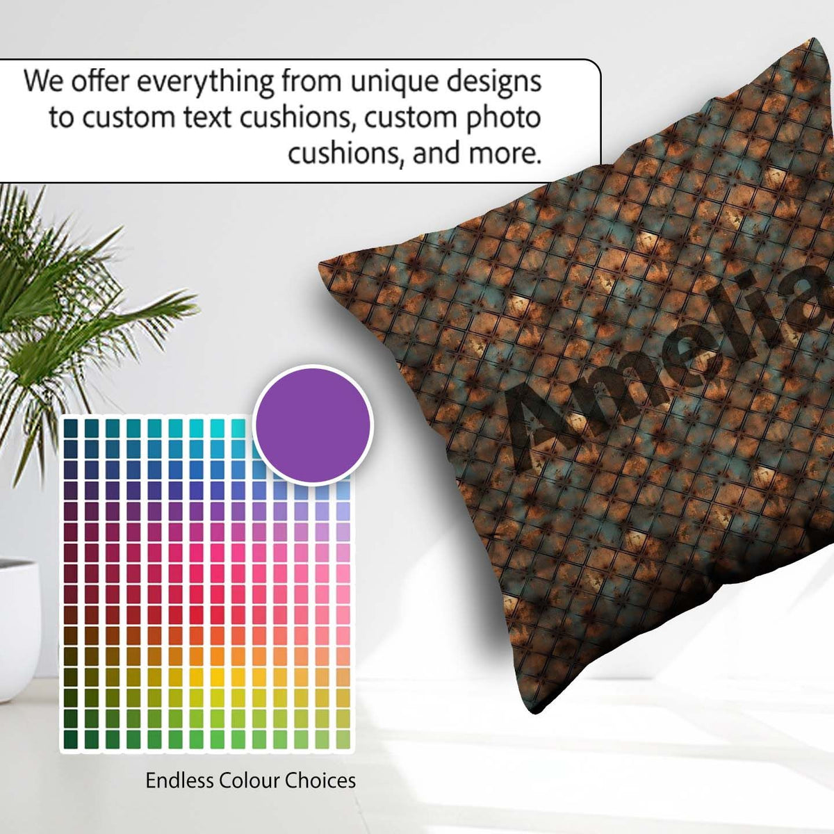 Custom Name Rusty Diamond Metal Grid Seamless Pattern Industrial Square Filled Cushion Throw Pillow Sofa Bed Home Decor Zip Washable UK Made