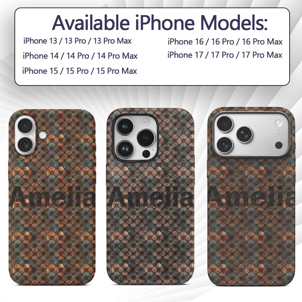 Rusty Diamond Metal Grid Seamless Printed Design Custom Name Protective Phone Case Mobile Cover Durable Everyday Smartphone Shock Resistant