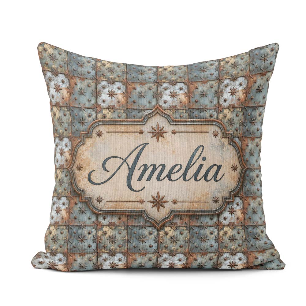 Custom Name Star Embossed Metal Tile Seamless Pattern Industrial Square Filled Cushion Throw Pillow Sofa Bed Home Decor Zip Washable UK Made