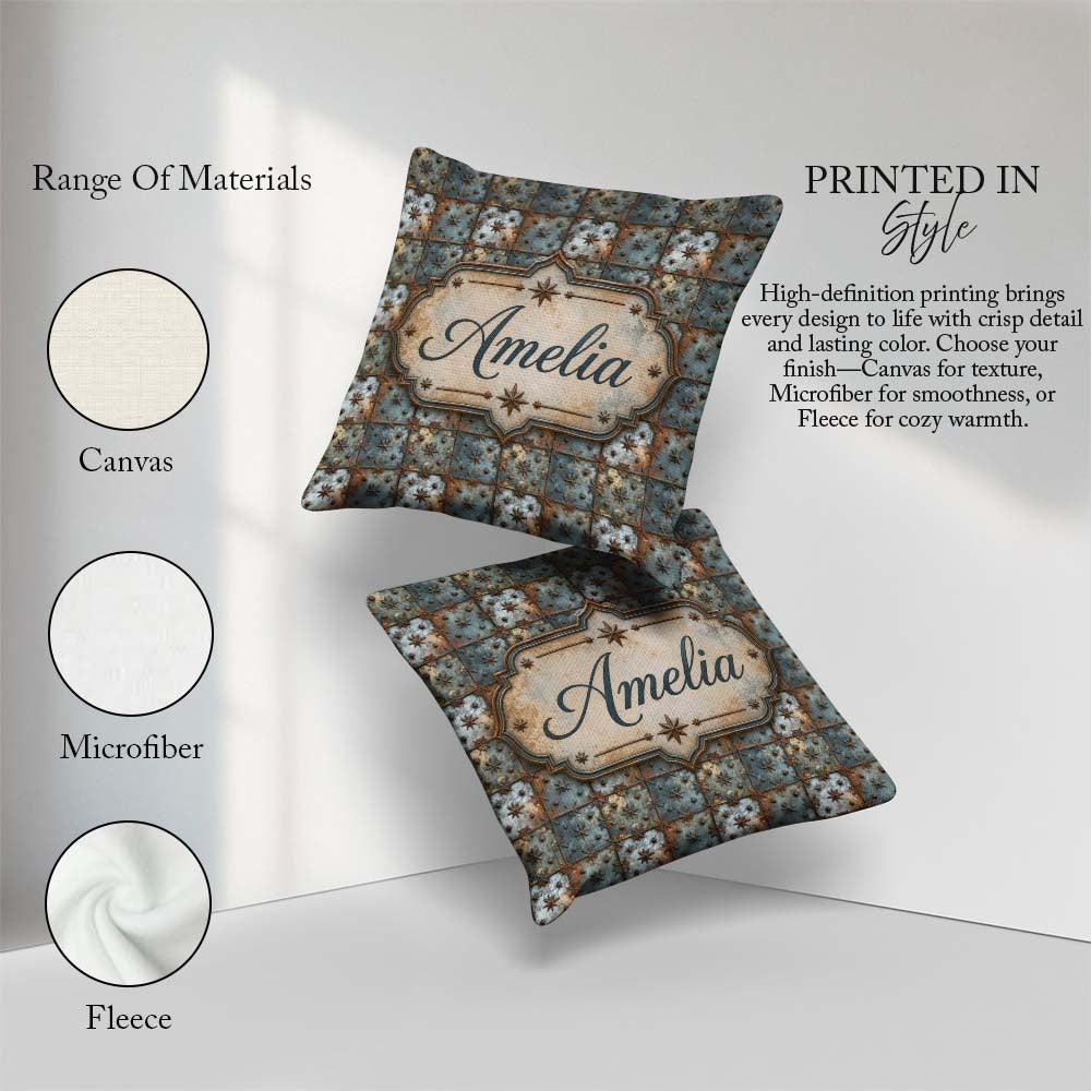Custom Name Star Embossed Metal Tile Seamless Pattern Industrial Square Filled Cushion Throw Pillow Sofa Bed Home Decor Zip Washable UK Made