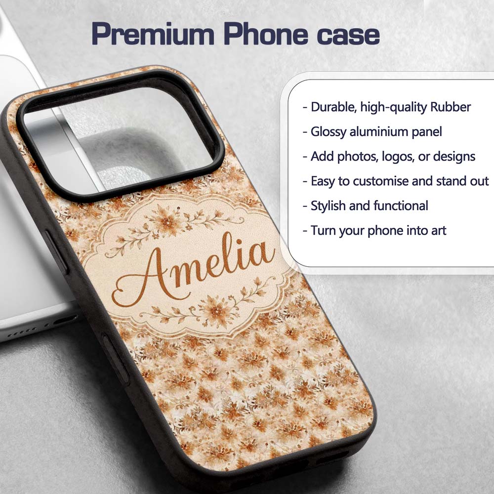 Soft Beige Watercolor Floral Seamless Pattern Custom Name Protective Phone Case Mobile Cover Durable Everyday Smartphone Shock Resistant