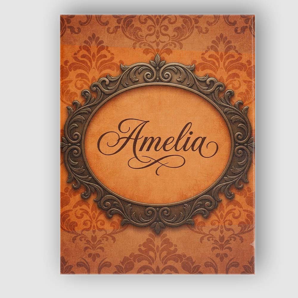 Personalised Name Rust Orange Damask Custom Premium Decorative Design Modern Room Accent Canvas Wall Art Print Decor Picture Ready to Hang