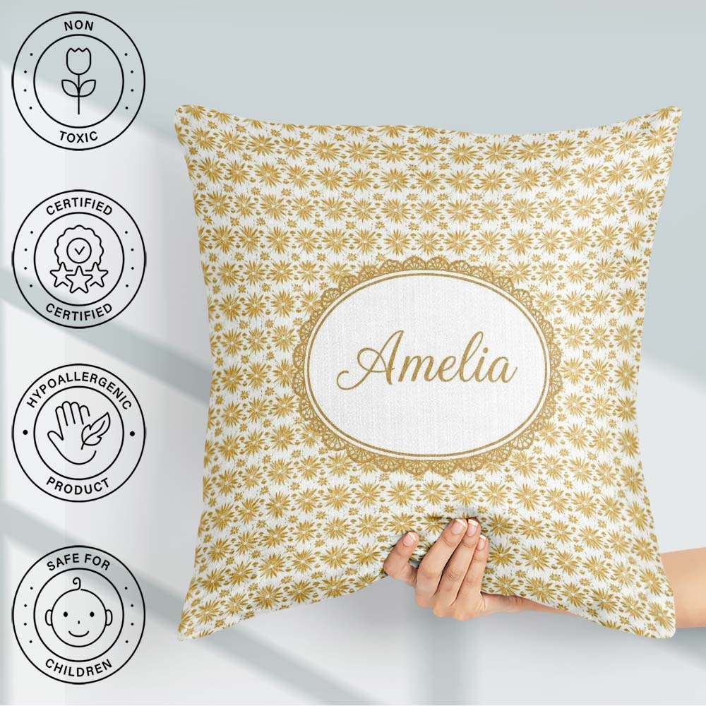 Custom Name Golden Starburst Seamless Pattern Elegant Geometric Square Filled Cushion Throw Pillow Sofa Bed Home Decor Zip Washable UK Made