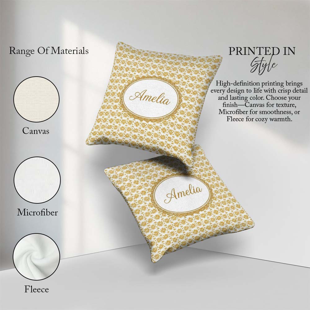 Custom Name Golden Starburst Seamless Pattern Elegant Geometric Square Filled Cushion Throw Pillow Sofa Bed Home Decor Zip Washable UK Made