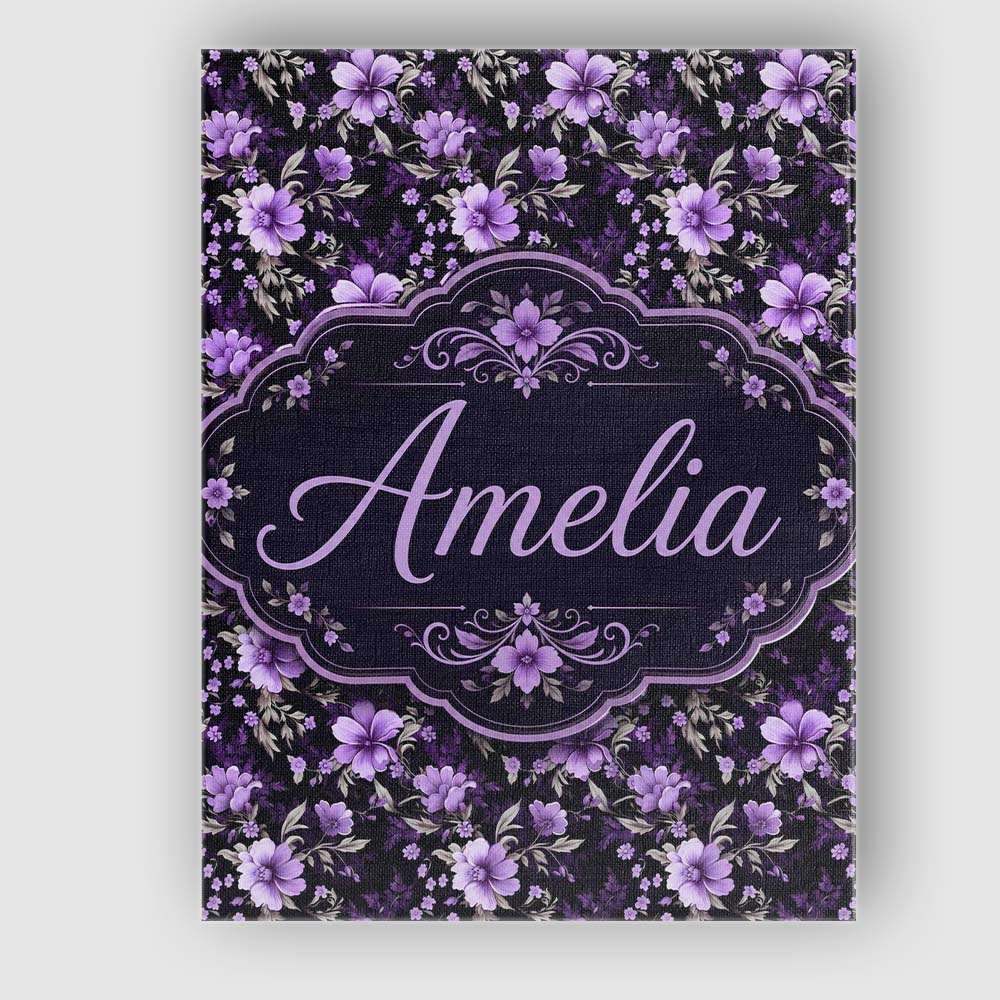 Personalised Name Purple Floral Seamless Custom Unique Gift Idea Elegant Feature Canvas Wall Art Print Decor Picture Ready to Hang