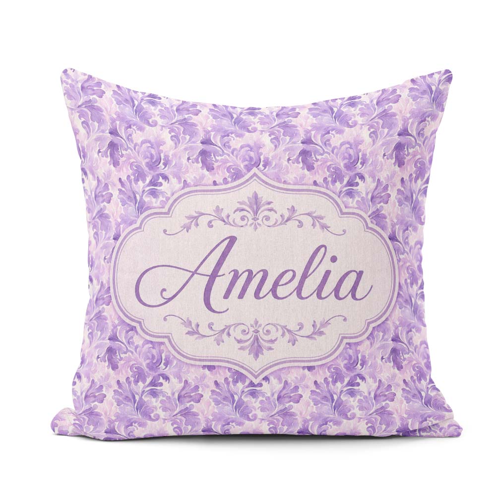 Custom Name Lavender Ornate Damask Seamless Pattern Soft Floral Square Filled Cushion Throw Pillow Sofa Bed Home Decor Zip Washable UK Made
