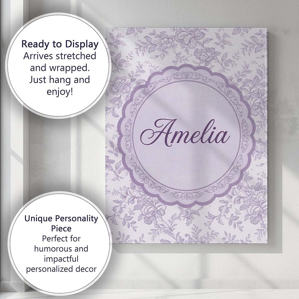 Personalised Name Purple Floral Garden Custom Modern Room Accent Elegant Feature Canvas Wall Art Print Decor Picture Ready to Hang