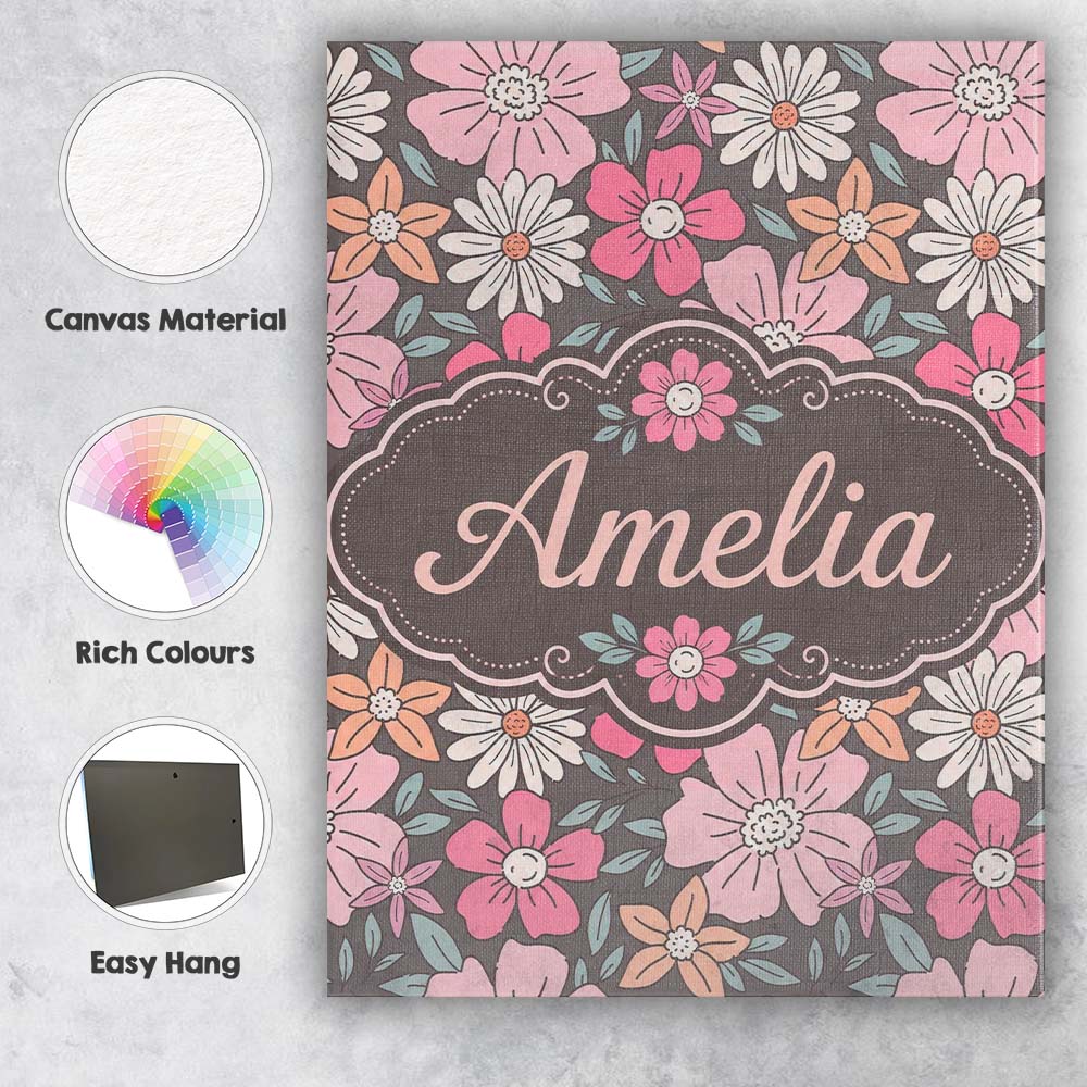 Personalised Name Elegant Lavender Peony Custom Interior Decorative Contemporary Canvas Wall Art Print Decor Picture Ready to Hang