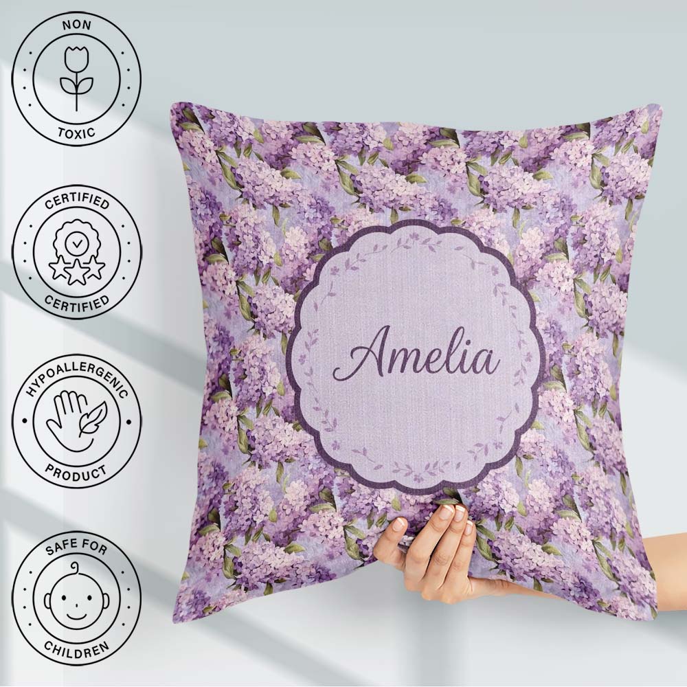 Custom Name Hydrangea Floral Seamless Pattern Romantic Botanical Square Filled Cushion Throw Pillow Sofa Bed Home Decor Zip Washable UK Made